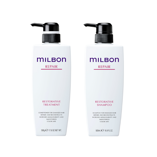 日本MILBON頂級洗護科技,獨家毛髮修護成分,幫助修護染燙受損毛髮 MILBON居家保養洗護組500ml-台中護髮推薦